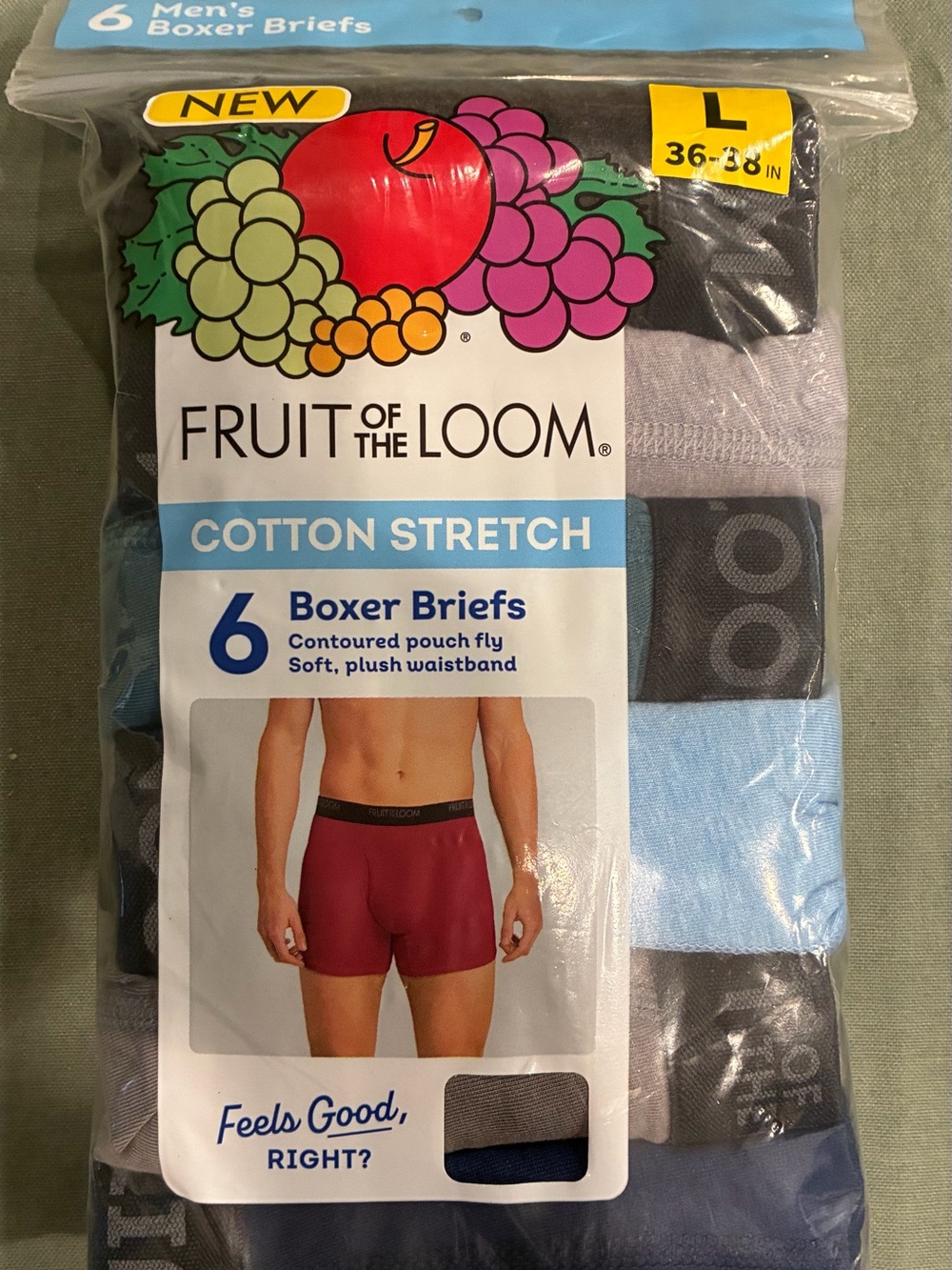 Fruit of the Loom Mens Boxer Briefs Underwear Size L (36/38) 6 Pair NEW
